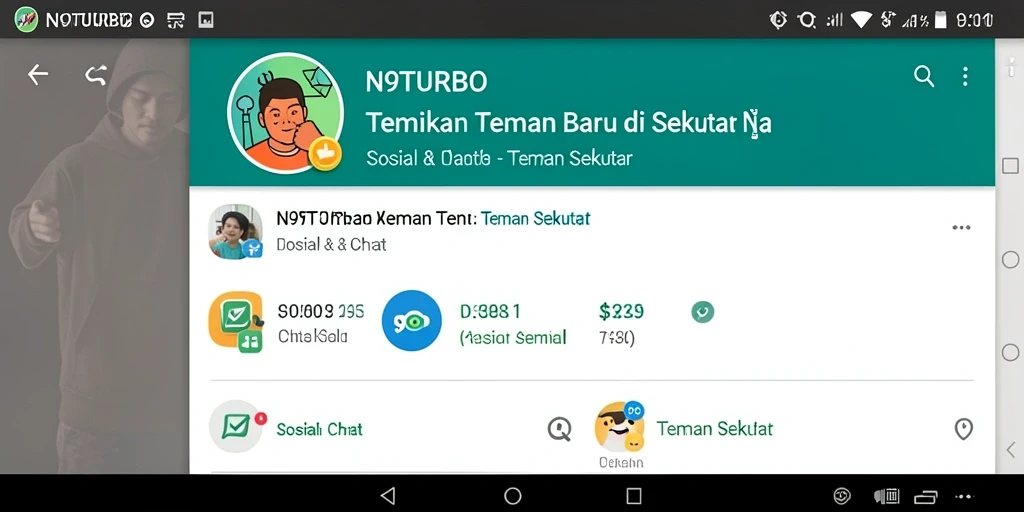 Antarmuka aplikasi N9TURBO untuk menemukan teman sekitar.