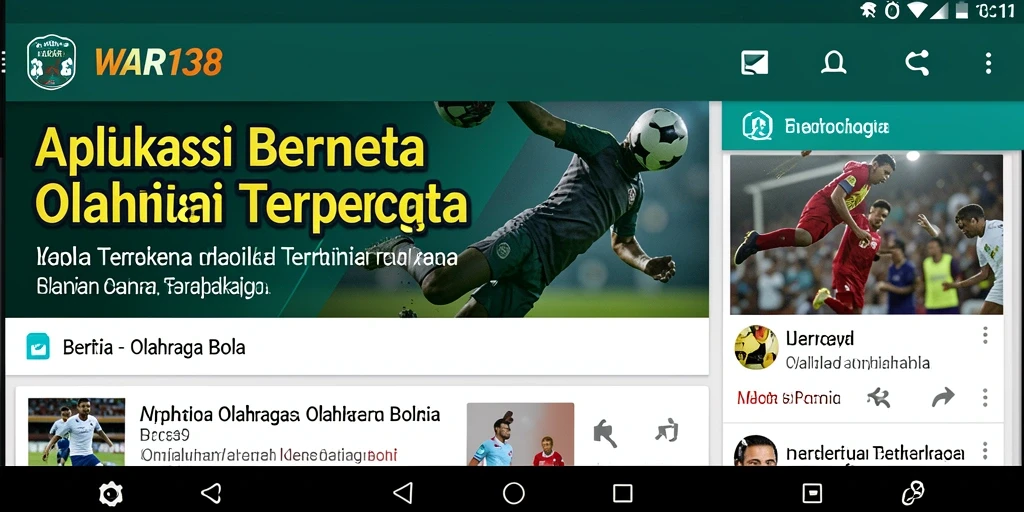 Antarmuka pengguna aplikasi WAR138 dengan berita olahraga bola terbaru.